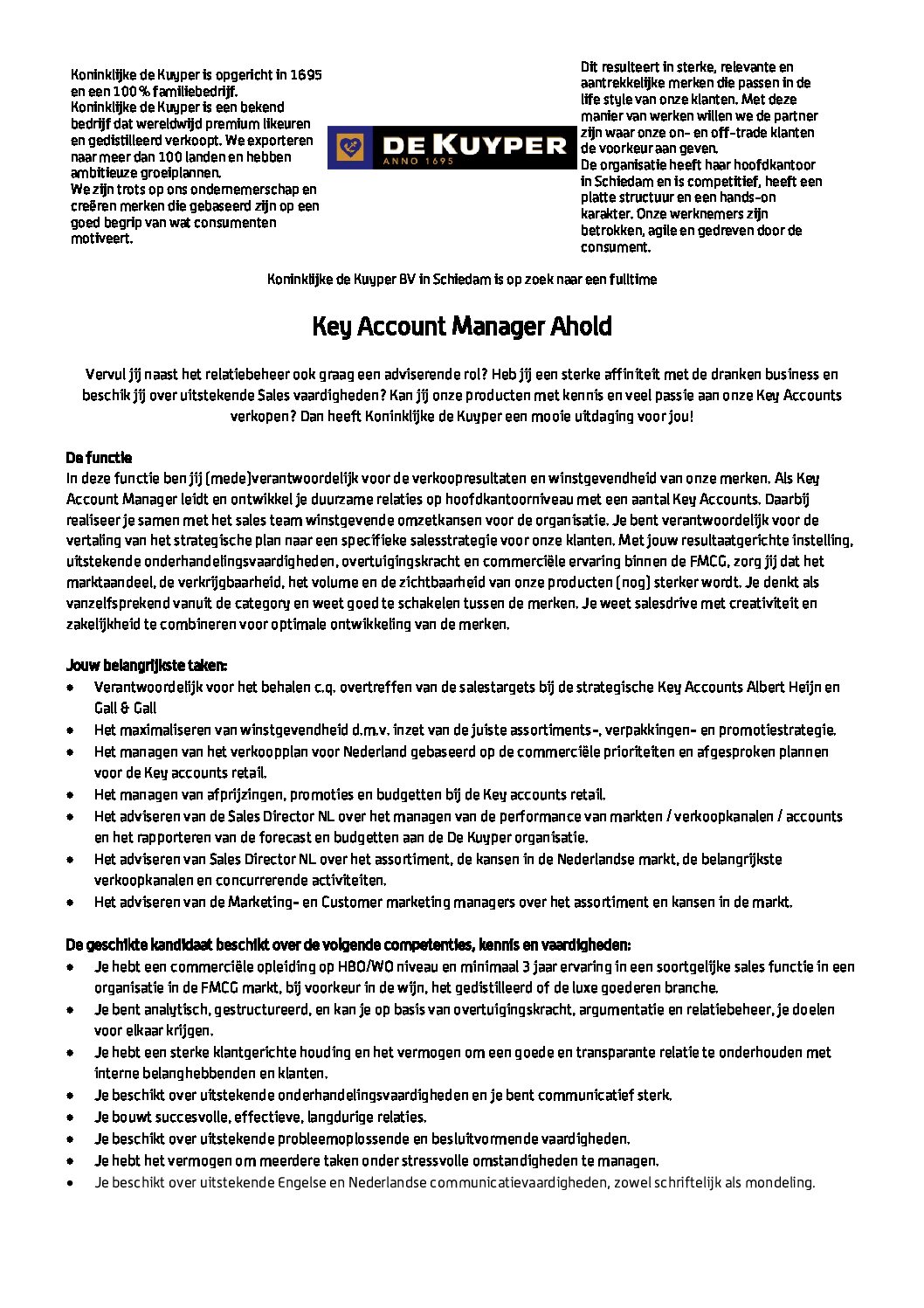 Key Account Manager Ahold 2020