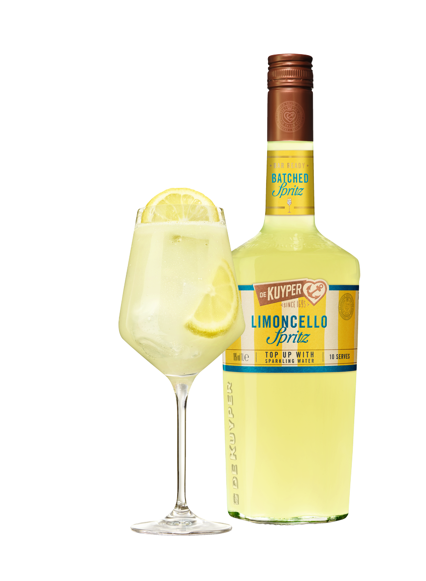 De Kuyper Batched Limoncello Spritz Bottle 1lt and serve_866x1181px_J_NR-11387
